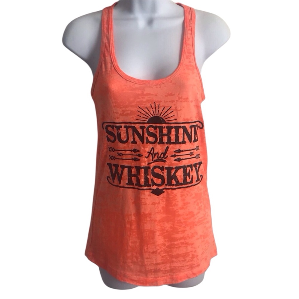 Next Level Apparel Coral Orange 'Sunshine and Whiskey' Women's Tank Top. 3/18